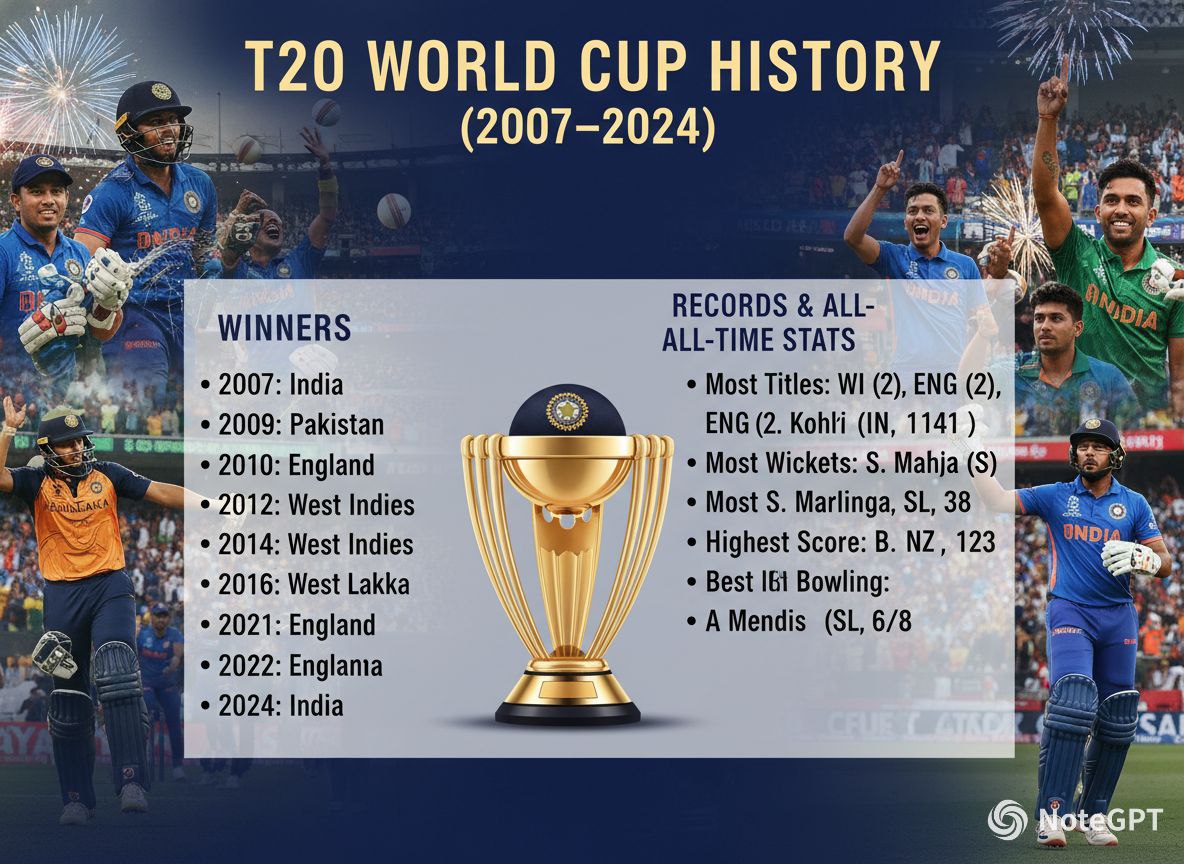 T20 World Cup History: Winners List, Records & Memorable Moments (2007–2024)